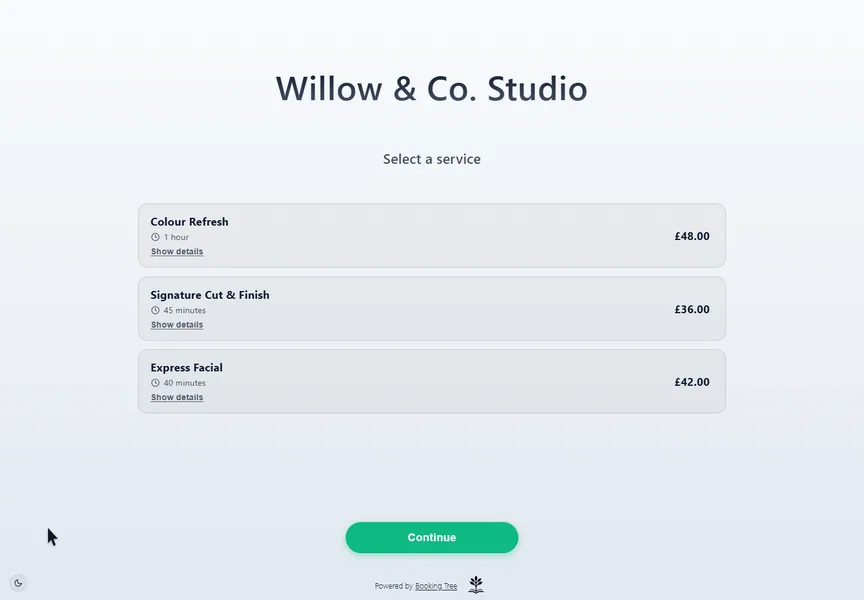 Choose an available appointment recorded in the real Booking Tree interface with dummy data